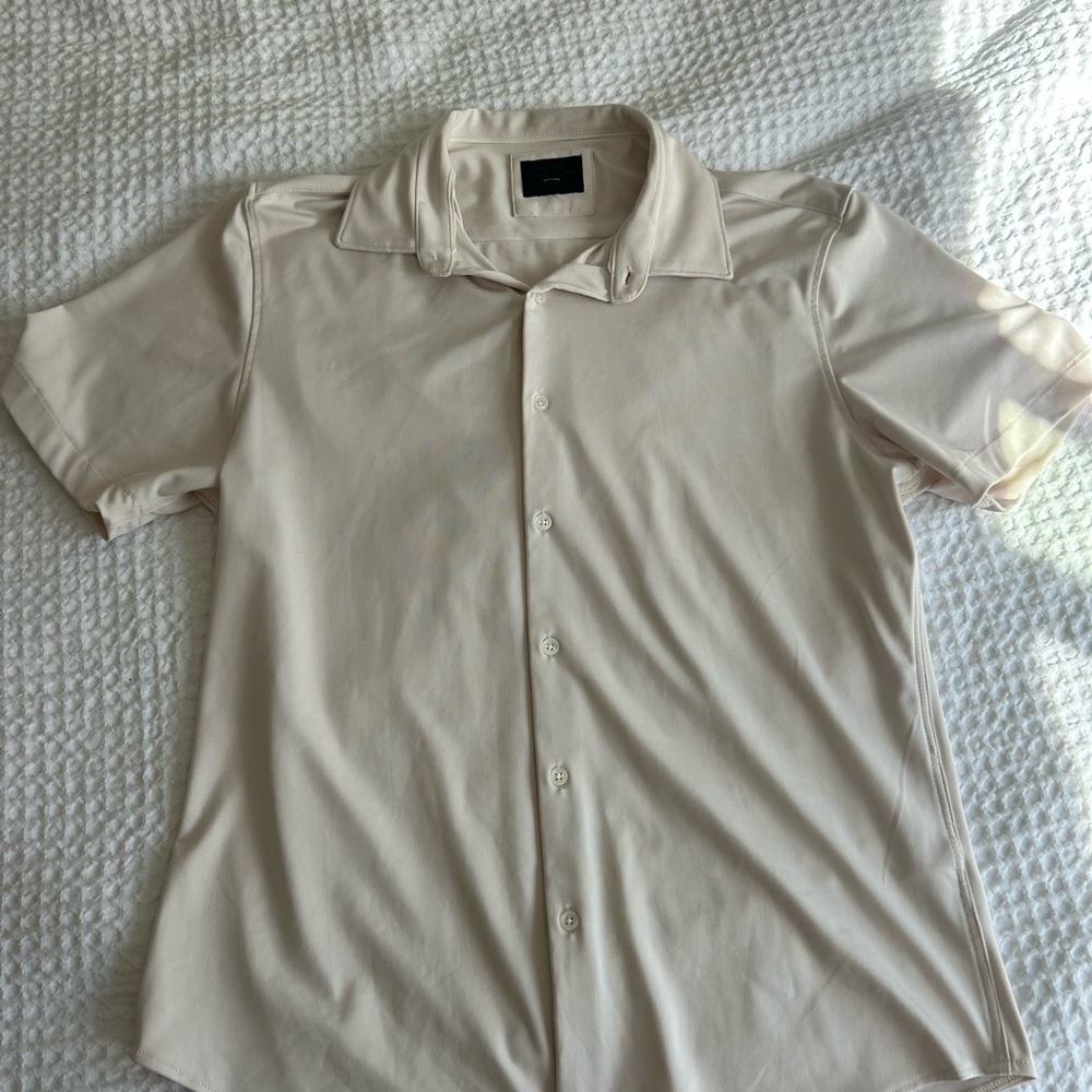 Men's Short-Sleeve Button-Up Shirt — baby pink/cream